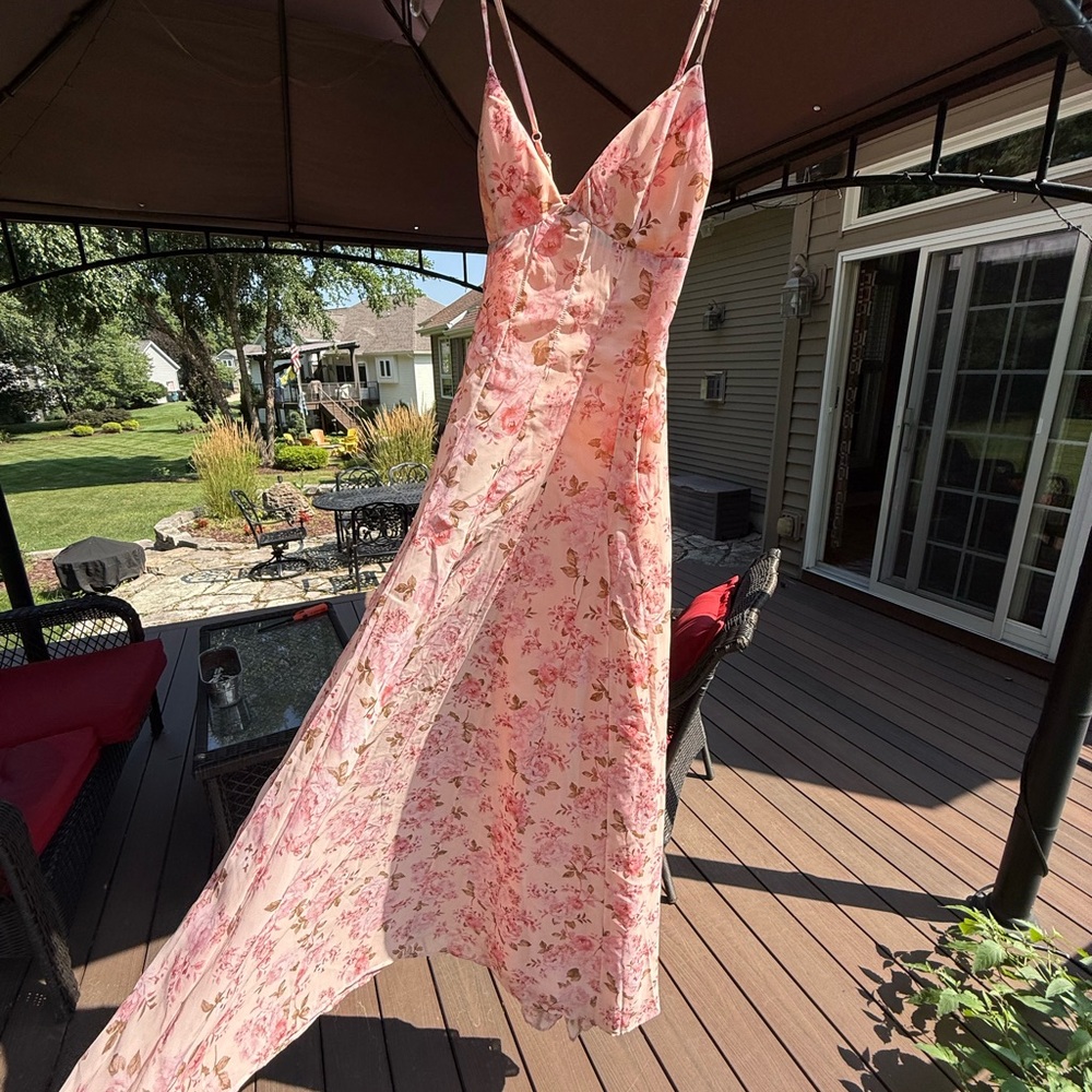 Lace-Up A-Line Floral Chiffon formal dress